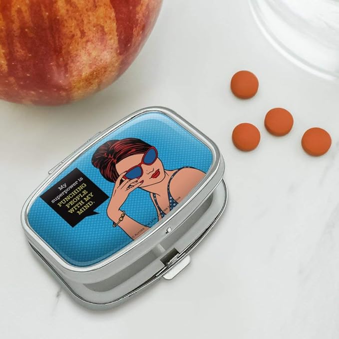 My Super Power is Punching People with My Mind Funny Humor Rectangle Pill Case Trinket Gift Box