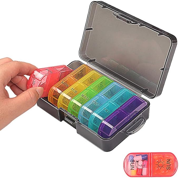 Travel Weekly Pill Organizer Case, 14 Compartments Travel Pill Box Dispenser, Portable Daily Pill Container for Carry Storage Medicine, Vitamin, Supplement, Fish Oil, Cod Liver Oil, Capsules