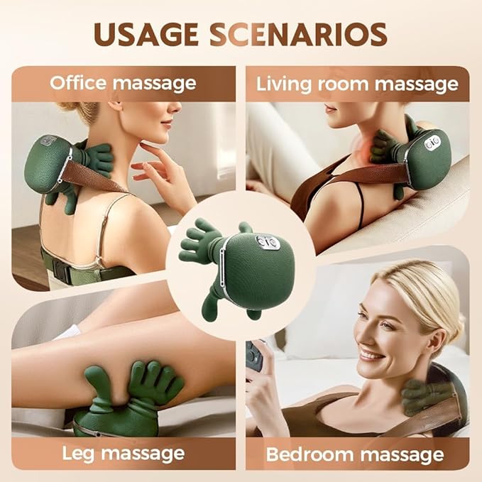 Bionic Hand Heated Neck Massager, Portable Shiatsu Shoulder and Back Massager, 3-Speed Adjustable Rechargeable Massage Master Relief Pain and Muscle Relax for Home, Office and Travel