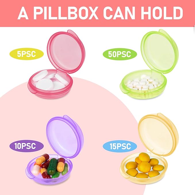 4 Pcs Mini Pill Organizer Small Pill Box Cute Portable Pill Case for Pocket Purse Travel Storage Containers Earplug Case Medicine Dispenser Vitamin Holder (Pink+Orange+Green+Purple)