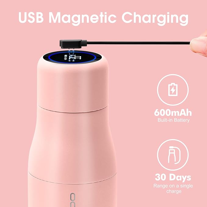 VSITOO 14.8oz Mini Smart Self-Cleaning Water Bottle，Small Insulated Stainless Steel Thermoses with AI Self-Clean, 30-Day Battery & Magnetic Charging for Travel, Gym, Office or Purse, Pink