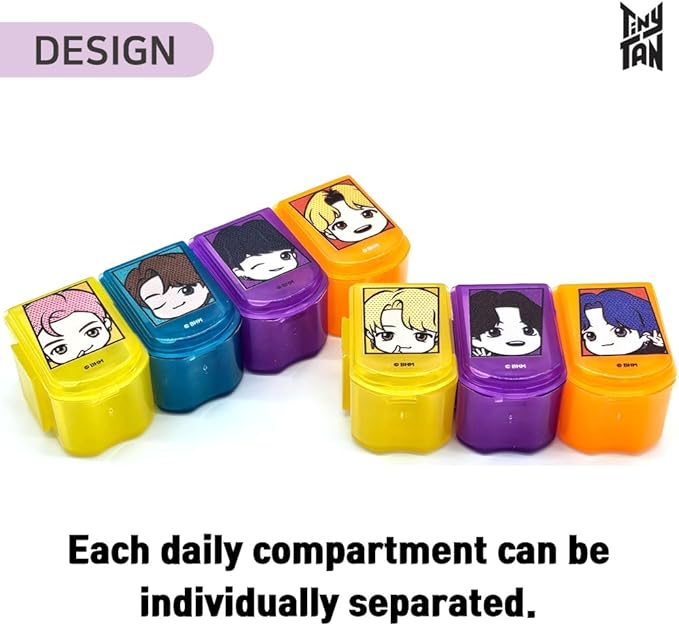 BTS Merchandise Official Licensed Kpop Merch - TinyTAN Character Daily Portable Detachable Pill Organizer Dispenser Vitamin Case Medicine Box (Butter)