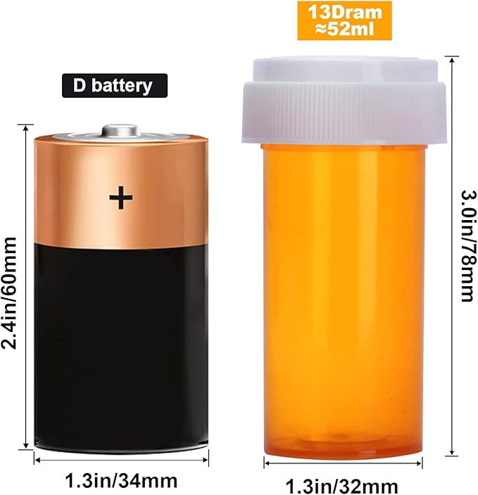 Plastic Empty Pill Bottles with Double Sided Use (Child Resistant & Easy Open) Caps - Medicine Container Pill Cases Dispenser Organizers (13 Dram, 12pcs)