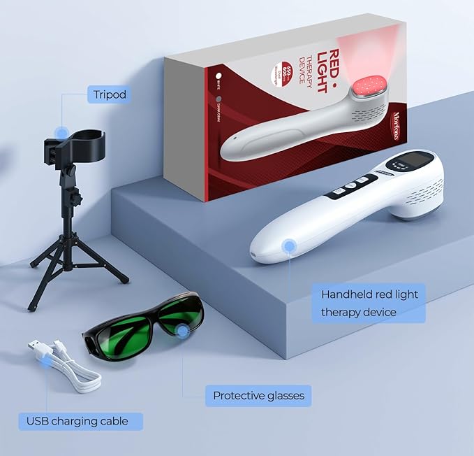 Handheld Red Light Therapy with Stand,Infrared Light Therapy Device with Timing &2 Modes,Red Light Therapy Wand for face&Body,Cold Therapy Machine for Wrists Knees Joints(5 * 808nm+12 * 650nm)