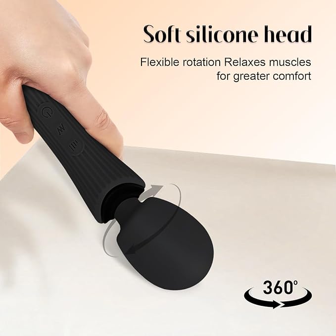 Handheld Cordless Personal Massager - Powerful 12 Vibration Patterns, 3 Speeds Settings & Waterproof, Body-Safe Silicone for Relaxation and Muscle Comfort in Neck, Shoulders and Foot - Black