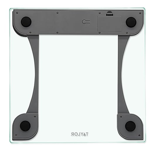 Taylor Digital Bathroom Scale for Body Weight, Large 12.2 Inch Glass Platform, Blue Backlit LCD Display, 440 lb Capacity, Weight Tracking for 2 Users, Clear