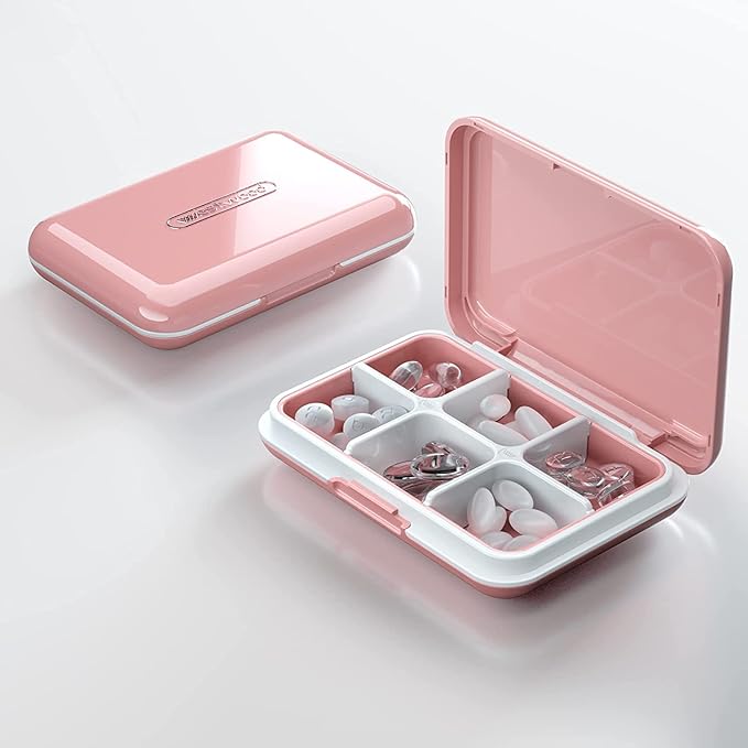 Daily Pill Organizer, Pill Box for Purse - Dtouayz Travel Pill Case, Vitamin Supplement and Medication Dispenser Waterproof 6 Compartment Medicine Holder, Weekly Large Pill Container