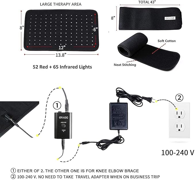 Red & Infrared Light Therapy Belt Wrap for Back Shoulder Neck Pain Relief Flexible Wearable Large Treatment Area Therapy Pad with Timer FDA Cleared Device