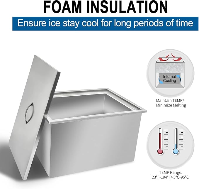 Commercial Stainless Steel Drop-in Ice Bin Chest – Insulated Bar Ice Well for Beverage Service