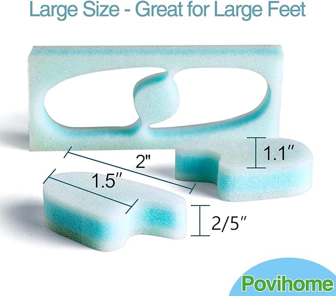 Povihome 10 Pack Foam Toe Spacers(2/5" Thick), 3-Layer Toe Separators - Large Size - to Align Crooked, Overlapping Toe, Relieve Corn, Blister and Reduce Irritation