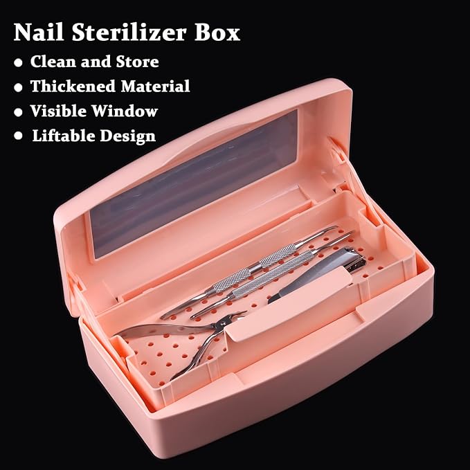 Nail Tool Sterilizer Box Plastic Disinfectant Container for Nail Art Accessories Tools, Sterilizer Soaking Box with Strainer Pedicure Manicure Cleaning Equipment, Orange