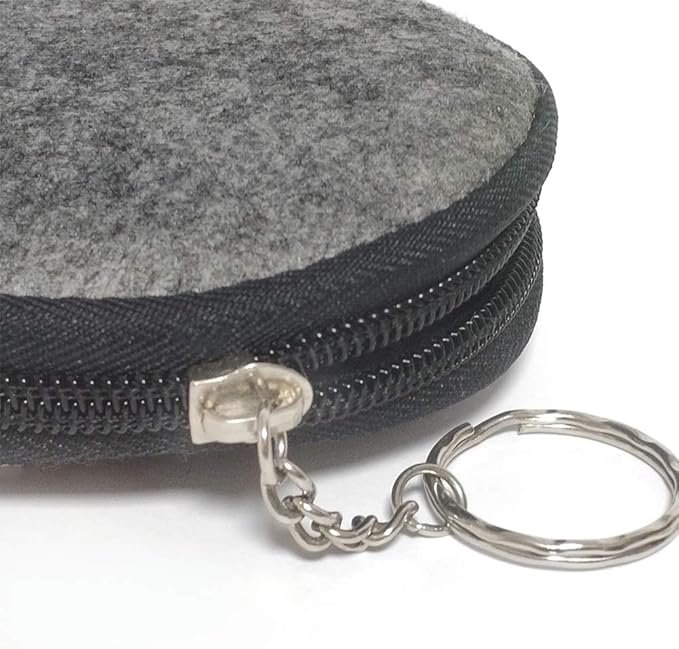 Pill Box Protective Bag Felt Coin Purse Zipper Round Pill Case Bag Men and Women (Light grey +Dark grey)