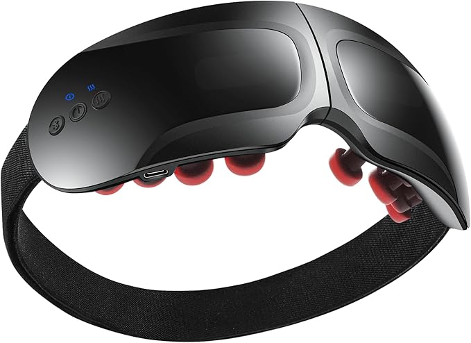 Fullicon Eye Massager with Heat & Vibration, Ultra Light Migraine Relief Products, Foldable Mask with Bluetooth Music, Face Massager with Type-C Charging, 5 Modes FSA Eligible Items Only List (Black)
