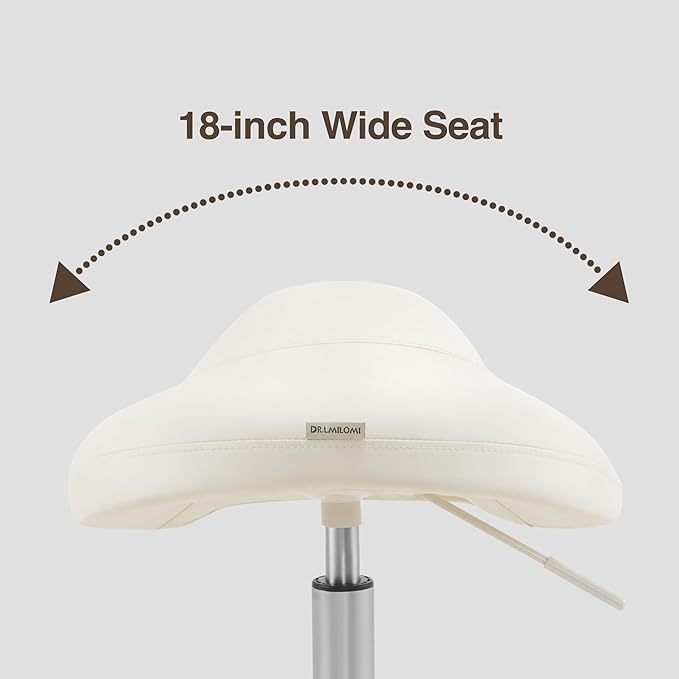 Heavy-Duty Ergonomic Pneumatic Swivel Rolling Saddle Stool with Extra Wide Seat for Hygienic Clinic Spa Massage Home and Office - 505 KIMO (Vanilla)