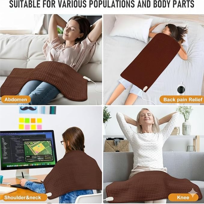 Full Back Heating Pad,20x40 Extra Large Heating Pad for Back Pain Relief,with 10 Temperature Controllers & 3 Auto-Off Timers,Dry/Moist Heat Therapy for Muscle,Joint,Menstrual Cramps (Brown)