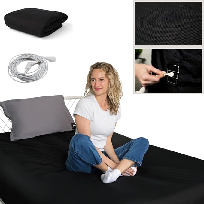 Grounding Sheet California King,10% Sterling Silver Fibers, 90% Cotton, Earthing Sheet, 400 Thread-Count Luxurious Feel, 15" Deep Fitted Sheet (Black, CaliKing)