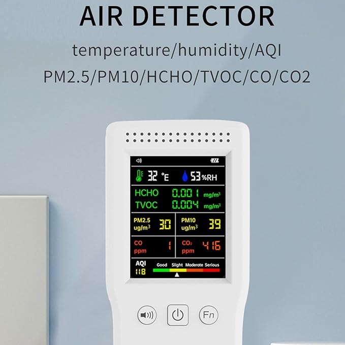 9 in 1 Air Quality Monitor, Indoor PM2.5 PM10 TVOC CO CO2 Temperature Humidity Detector, Air Quality Tester Air Pollution Meter for , Rooms, Offices, Grow Tents
