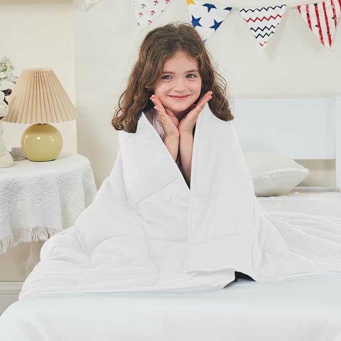 yescool Weighted Blanket (5 lbs, 36" x 48", White) Cooling Heavy Blanket for Sleeping Perfect for 40-60 lbs, Breathable Blanket with Premium Glass Bead, Machine Washable