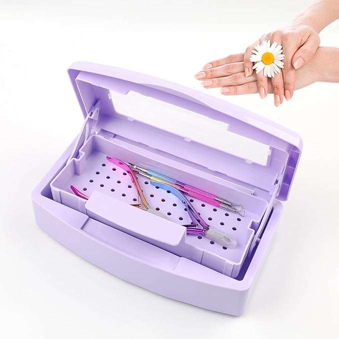 Nail Tool Sterilizer Box, Plastic Sterilizing Tray, Plastic Clean Sterilizing Box Storage Organizer for Nail, Tweezers, Eyelash Extensions, Hair Salon, Spa & Cutter Manicure Equipment(Purple)