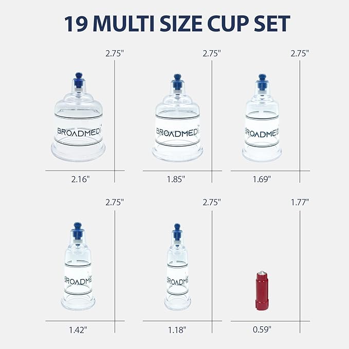 Premium Cupping Therapy 19 Cups Set, Including Pump Handle, Extension Tube, Massage Sticks, Made in Korea
