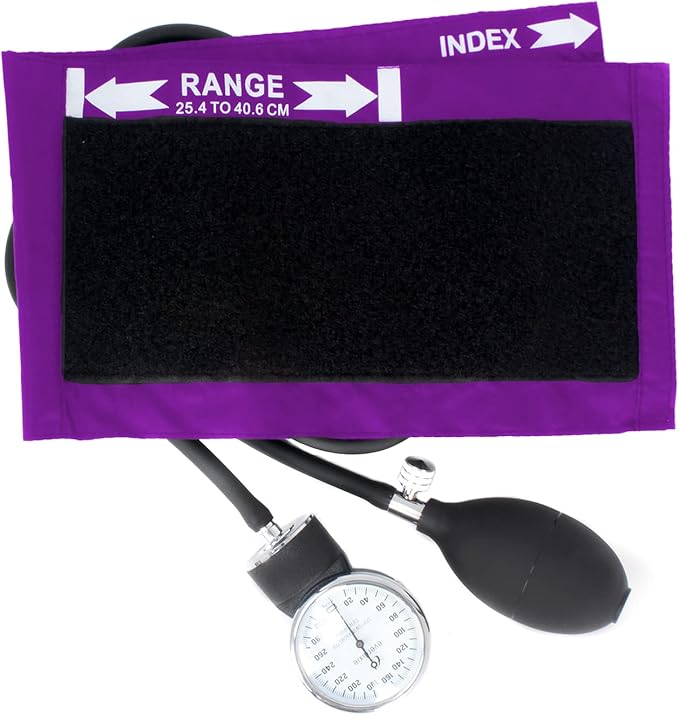 Dixie EMS Aneroid Sphygmomanometer and Dual Head Stethoscope Set with Adult Size Blood Pressure Cuff, Calibration Key and Carrying Case – Purple