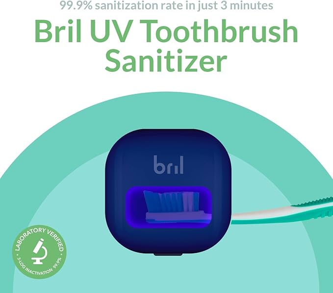 Bril UV-C Toothbrush Sanitizer – Portable Cleaner & Travel Toothbrush Holder – 3-Minute Sanitizing Cycle with Rechargeable Battery, Magnetic Holder & Mounting System - Durable, Universal Fit – Navy