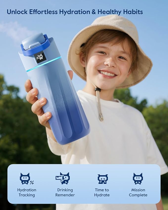BOOST Smart Water Bottle with Reminder & Tracker, 16oz Kids Water Bottle for School, DIY Refrigerator Magnets, BPA-Free Vacuum Insulated Stainless Steel, Ideal for Mother's Day Gifts