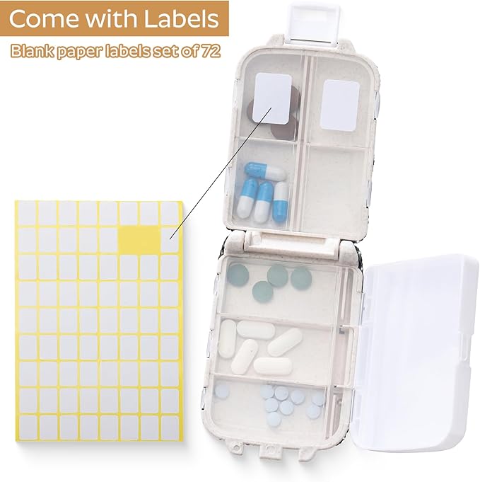 Soleebee Portable 8 Compartments Daily Pill Organizer, Bling Crystal Pill Box Case, Small Travel Pill Planner, Pill Dispenser, Medicine Container Organizer to Hold Vitamin, Fish Oil (Black)