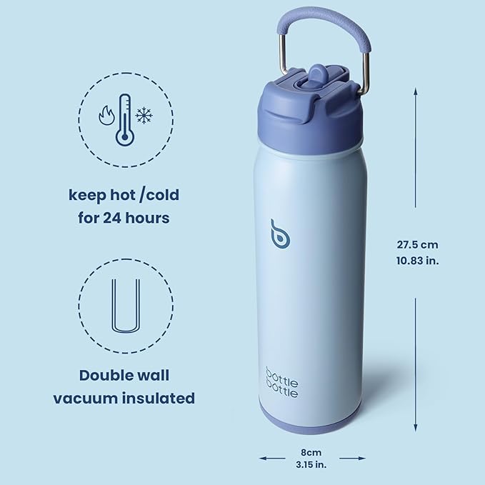 BOTTLE BOTTLE 24oz Insulated Water Bottle Stainless Steel Sport Water Bottle with Straw and Adjustable Lid Daily Pill Organizer