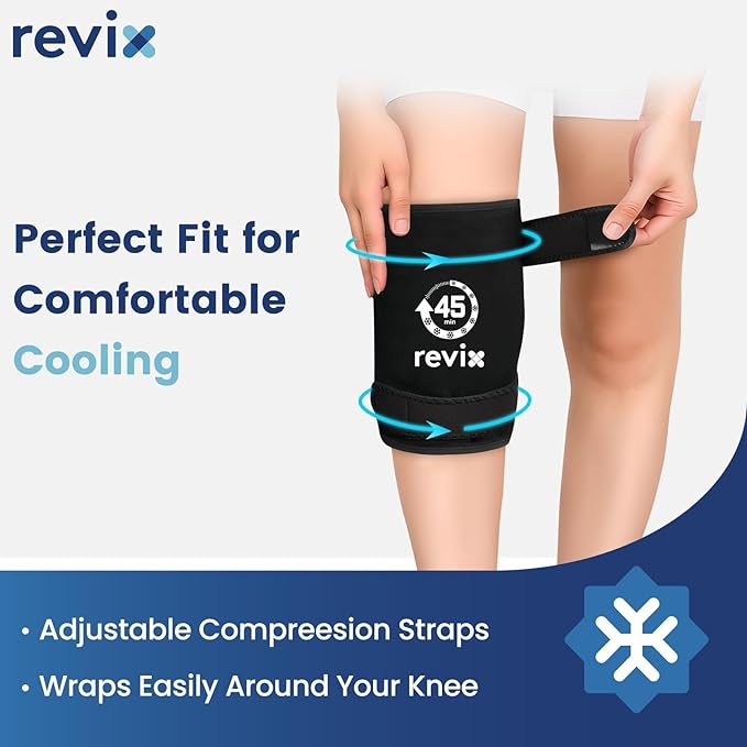 REVIX Knee Ice Pack Wrap, 45-Minute Long-Lasting Ice Pack for Knees with Ice Grid Gel Design, Reusable Gel Ice Wrap, Cold Therapy to Soothe Discomfort in the Thighs, Elbows, Calves & Legs (12" × 9.5")