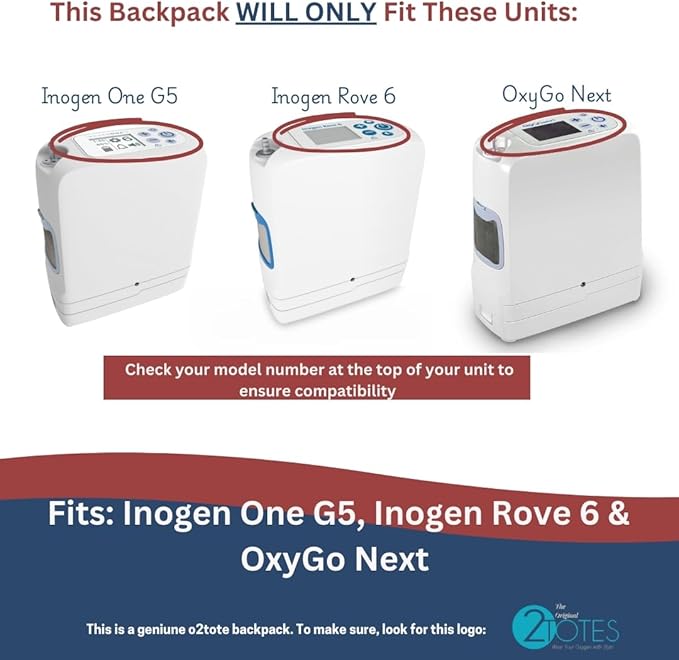 O2TOTES Premium Backpack – Fits Inogen One G5 & Inogen Rove 6, Lightweight with Padded Straps & Zippered Bottom