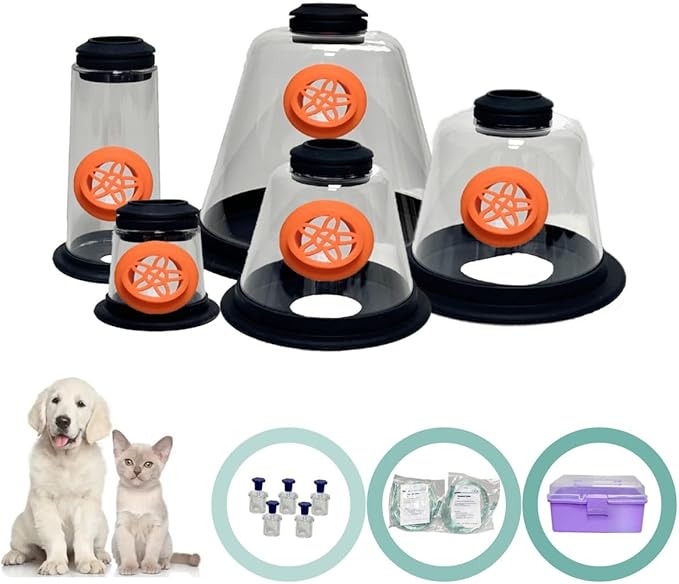 Pet Oxygen Mask Set - 5 Sizes, 6 Feet Tube - Respiratory Assistance Equipment for Dogs/Cats/Animals - Help Relieve Breathing Difficulty - Designed for Veterinarian and Professional