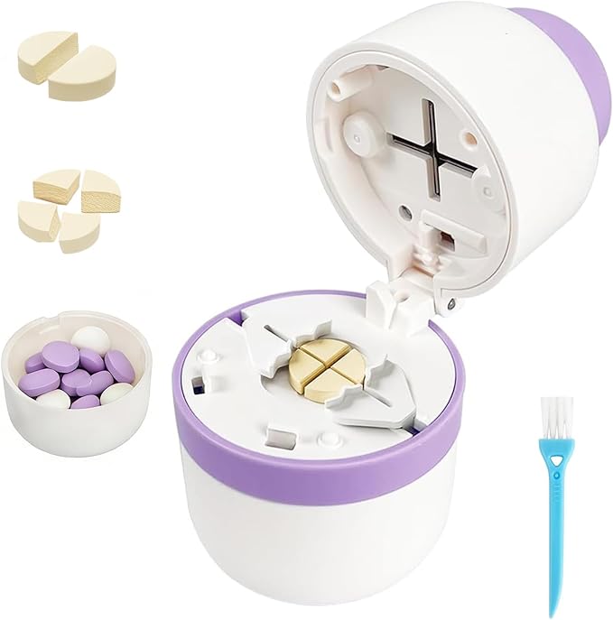 Pill Cutter Splitter for Small or Large Pills, Profesional Pill Cutter 1/4 & 1/2 Divider, Includes Storage Compartment, Accurate and Easy Cutting for Tablets, Vitamins