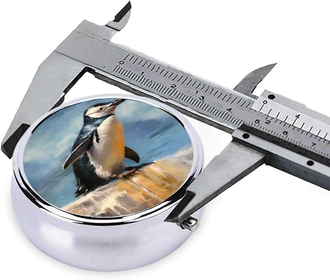 Watercolor Penguin Cliff Pill Box 3 Compartment Pill Case, Portable Medicine Pill Organizer for Pocket Purse Pill Box Decorative Metal Medicine Vitamin Organizer