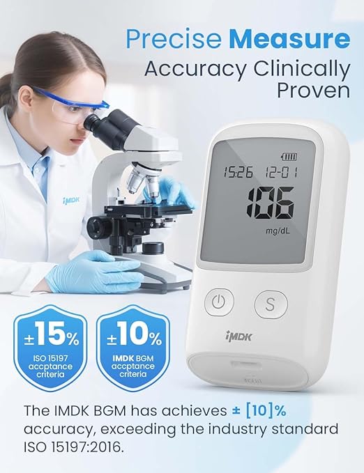 IMDK Blood Glucose Monitor Kit, 𝗖𝗹𝗶𝗻𝗶𝗰𝗮𝗹𝗹𝘆 𝗔𝗰𝗰𝘂𝗿𝗮𝘁𝗲 Blood Sugar Test Kit with 50 Glucometer Strips, 50 Lancets and 1 Lancing Devices, No Coding Required & Large Screen