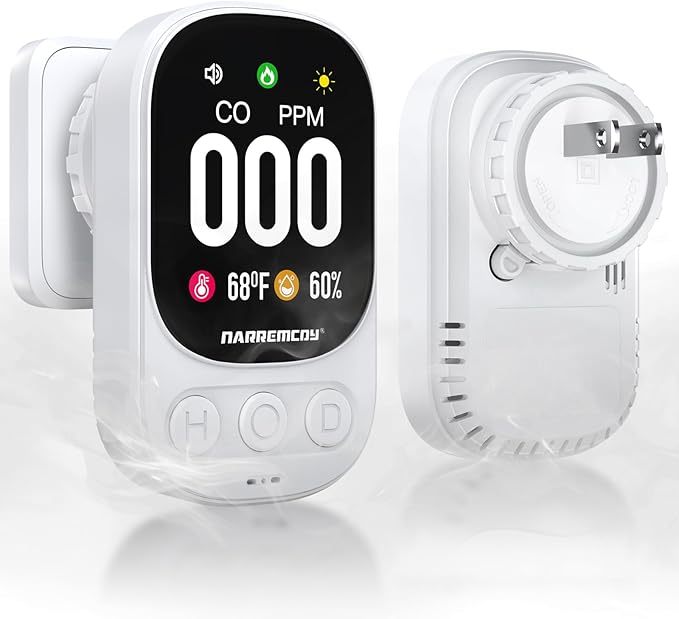 3-in-1 Carbon Monoxide Detector Plug in - Ultra HD Display with 85dB Audible Sound & Light Alarm - Accurate 0-999 ppm Detection for Home, Office, Hotel, RV, Camping, Tent & Indoor Use