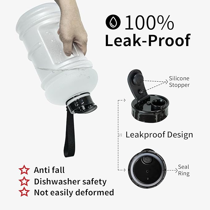 TOOFEEL 2 Liter Water Bottles - Big Water Jugs - 2.2L 74oz LeakProof - Clear Matte