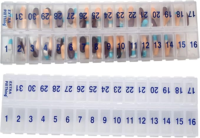 31 Day Once-a Day Monthly Pill Planner Organizer w/Removable Lid for Easy Loading - Large Compartment Pill Box Stores Medications for Entire Month (Clear - 2 Pack)