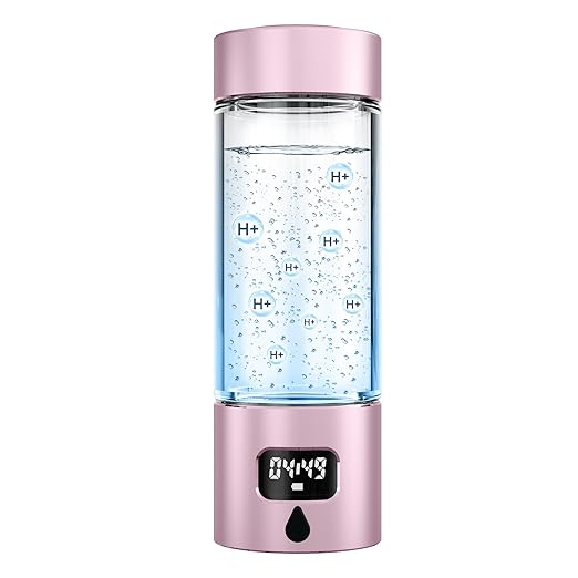 Hydrogen Water Bottle - Portable Rechargeable Water Bottle with LED Timer, Aluminum and Glass, 5000 PPB Hydrogen Production, Gift for Husband Wife Father Friend Client (Pink, 11.6Oz)
