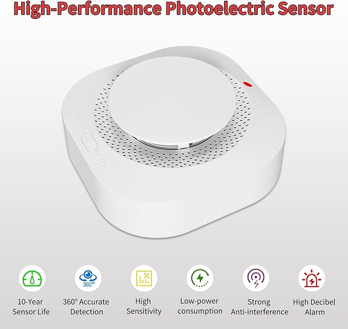 Smoke Detectors for Home,Photoelectric Wireless Fire Alarms Replaceable Battery Powered,Portable Smoke Alarm with Test/Mute Button,Attic Smoke Detector,5 Pcs
