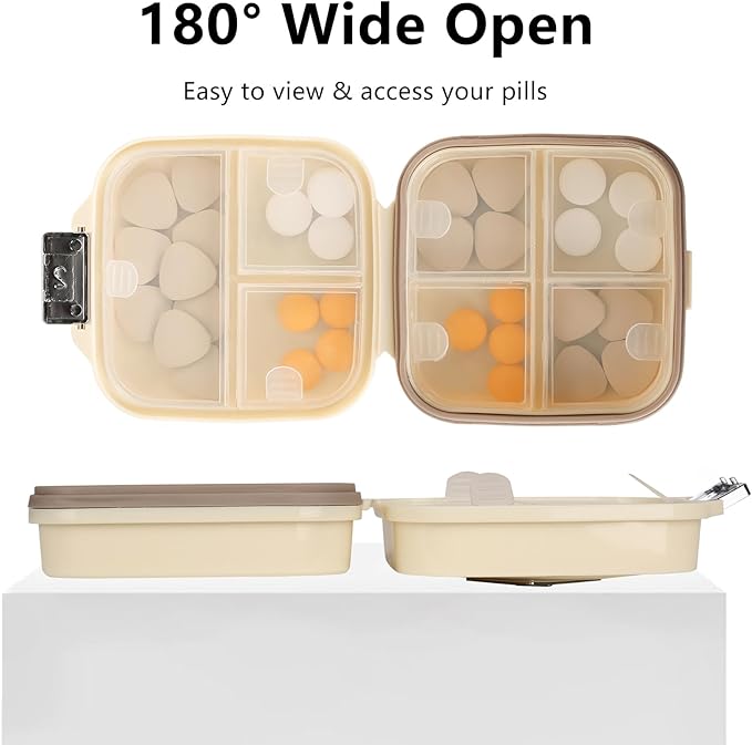 Weekly Pill Organizer, 7 Compartment Travel Pill Case with Rotatable Dose Recorder, Daily Waterproof Airtight Medicine Box for Vitamins & Supplements, Black Small, Cream White Small
