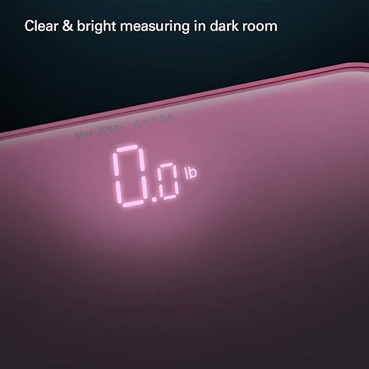 VisionTechShop S Body High Precision Ultra Wide Digital Body Weight Bathroom Scale up to 396lb/180kg, Super-Clear Large LED Display,Step-On Technology, Pink