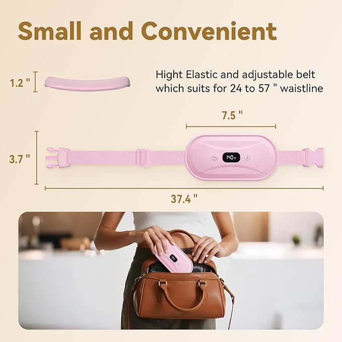 Portable Electric Heating Pad for Period Cramps, Menstrual Heating Pads with 7 Heat Levels and 7 Vibrating Modes for Women Stomach Pain Relief - Pink