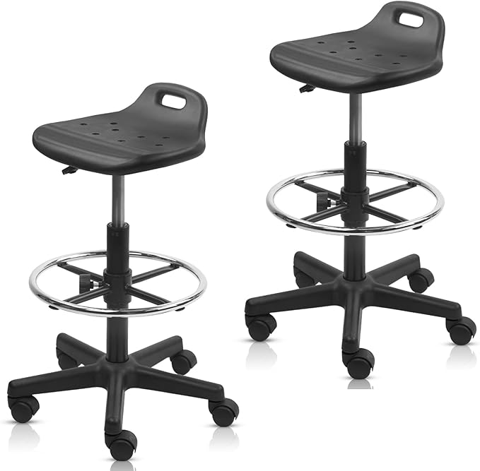 Drafting Stool Chair with Footrest, Ergonomic Breathable Seat Adjustable Height 360° Swivel Rolling Stools, Tall Office Chair for Standing Desk, Spa, Counter, Medical, Salon, Black, 2 Pack
