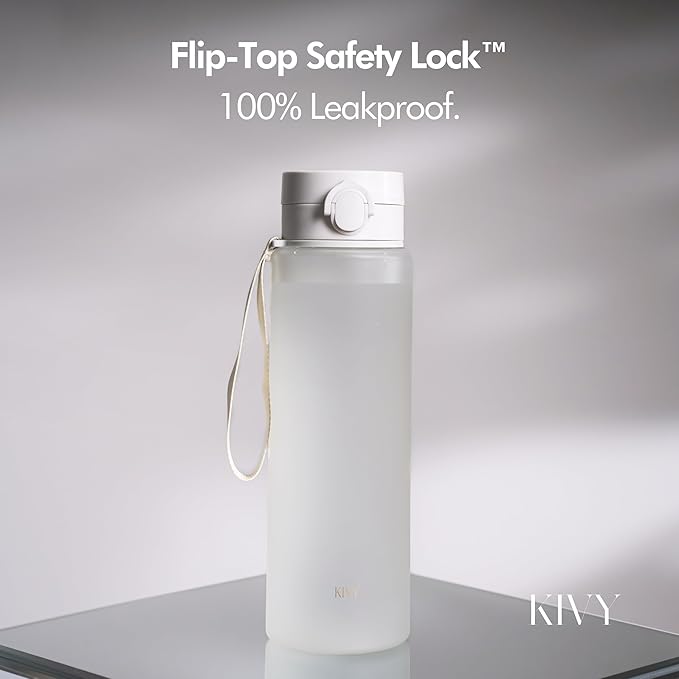 KIVY Slim Water Bottle 50oz with Leakproof Flip Lid [Lightweight & Shatterproof] Fits Backpack & Cupholder for Travel, Sports, School - Extra large water bottle no straw - 1.5 Liter water bottles