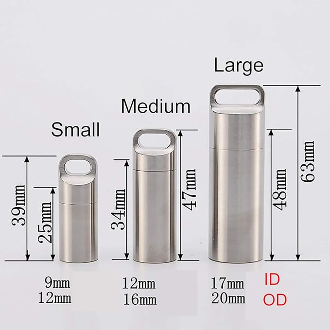 Waterproof Stainless Steel Pill Case, Waterproof Pill Box, Pocket Pill Container, Keychain Pill Fob, Travel Pill Holder for Men Women-Medium