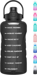 HydroPal 1 Gallon Water Bottles with Straw, 128 oz Water Bottle BPA Free Innovative 2-IN-1 Lid Gym Bottle with Times to Drink Motivational, Large for Sports Fitness Camping Water Jug （13.8X5.5 inch）