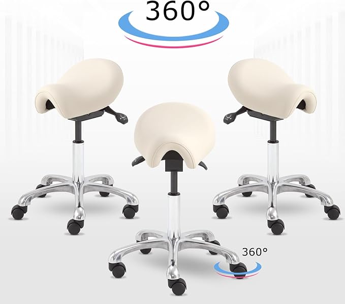 Ergonomic Saddle Stool - Adjustable Height & Tilt Saddle Stool Chair for Salon, Spa, Lash Tech, Tattoo Artist & Drafting, Beige