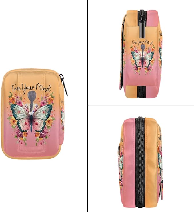 Butterfly Woman Flower Pill Case Travel Pill Organizer Weekly 7 Day Portable with Zipper Medicine Box Pill Case for Vitamins, Birth Control,Fish Oils,Medication, Supplements
