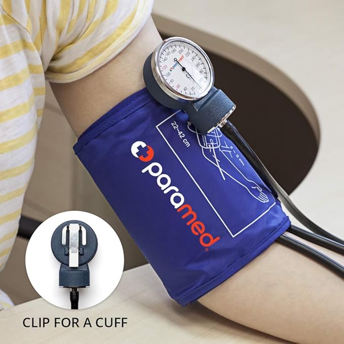 PARAMED Aneroid Sphygmomanometer with Stethoscope – Manual Blood Pressure Cuff with Universal Cuff 8.7-16.5" and D-Ring – Carrying Case in The kit – Blue